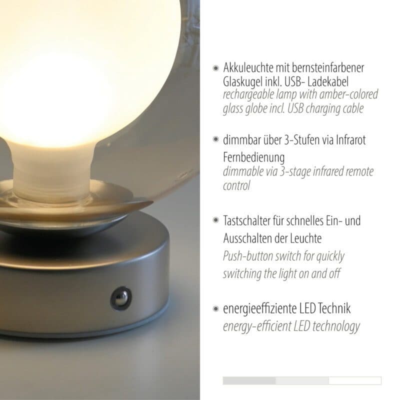 Paul Neuhaus Akku-Tischleuchte Pop-Up in Amber