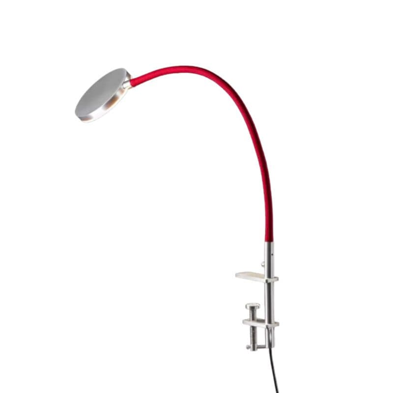 Holtkötter Klemmleuchte Flex K in Aluminium matt mit rotem Leuchtenarm