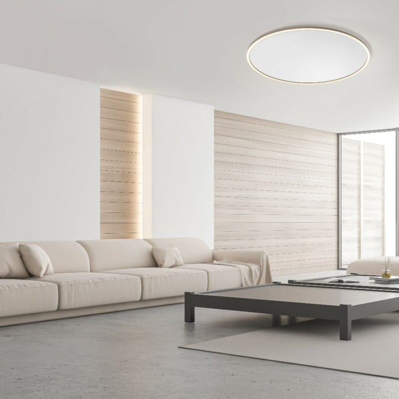 Bopp Deckenleuchte Aura mit 80 cm in Weiß/Taupe Wohnbeispiel