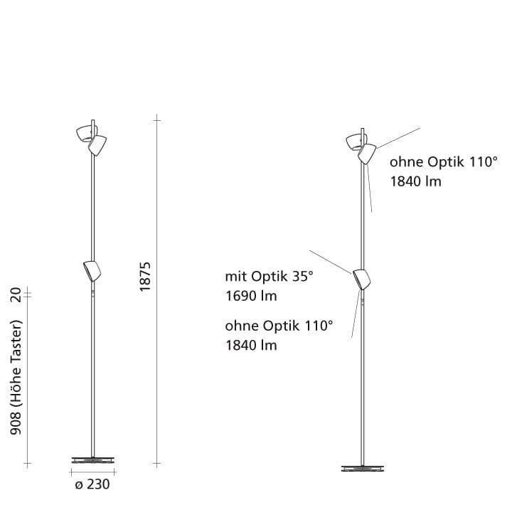 Baltensweiler Stehleuchte Irio DTW Maße