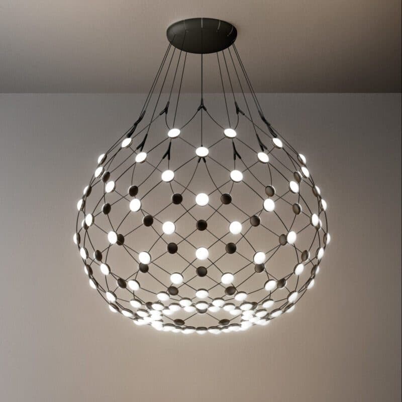 Luceplan Pendelleuchte Mesh mit ø 55 cm und 1 m Kabellänge Wohnbeispiel