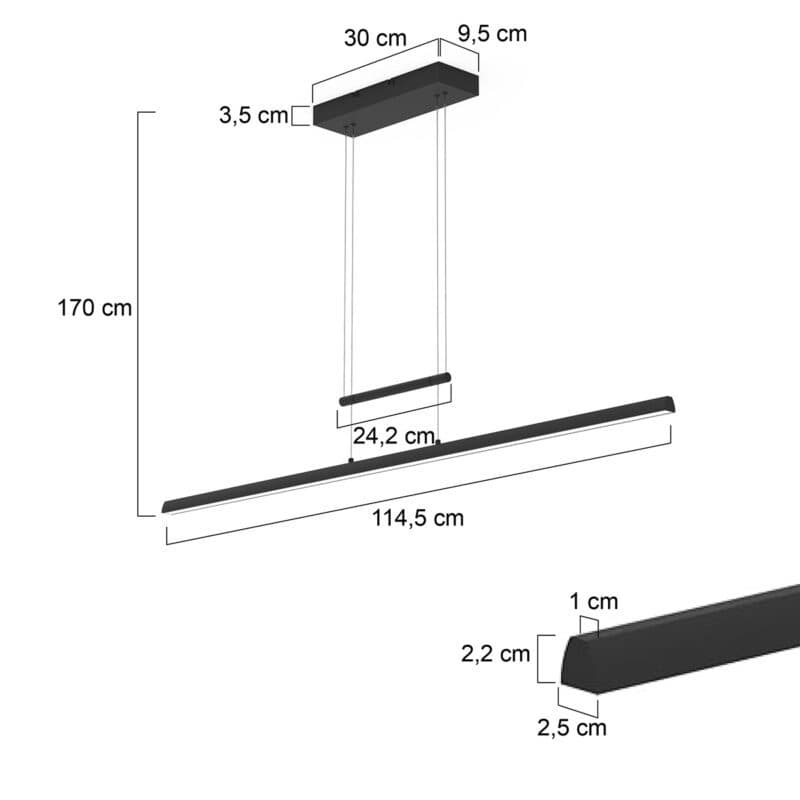 Steinhauer Pendelleuchte Profilo mit 114,5 cm Maße