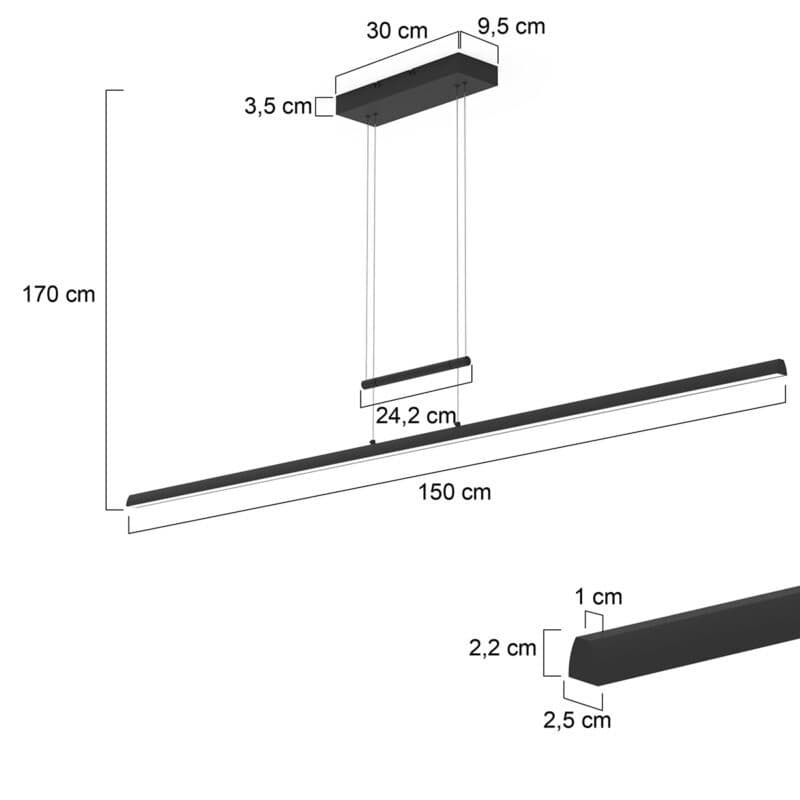 Steinhauer Pendelleuchte Profilo mit 150,5 cm Maße