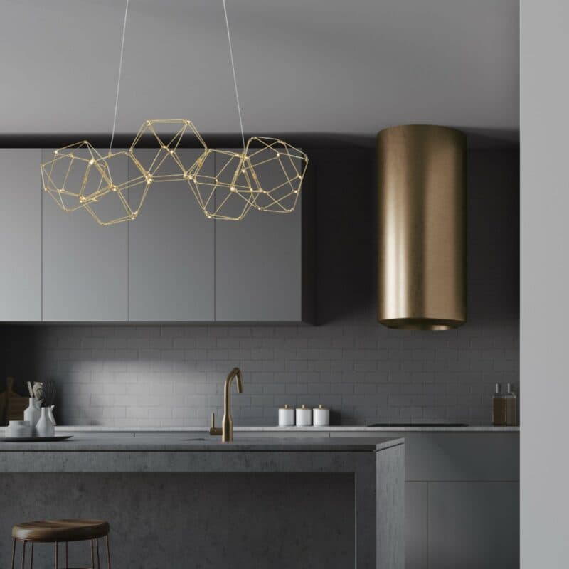 Nova Luce Pendelleuchte Nebula in Gold mit 84 cm Wohnbeispiel