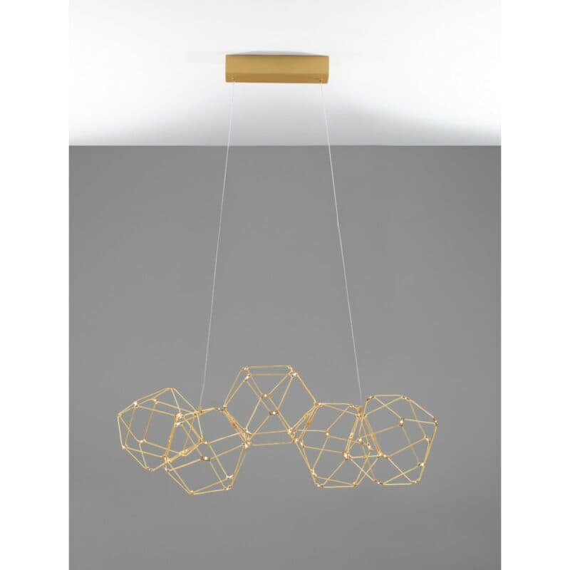 Nova Luce Pendelleuchte Nebula in Gold mit 84 cm Wohnbeispiel