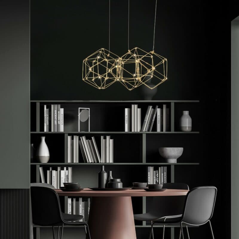 Nova Luce Pendelleuchte Nebula rund in Gold Wohnbeispiel