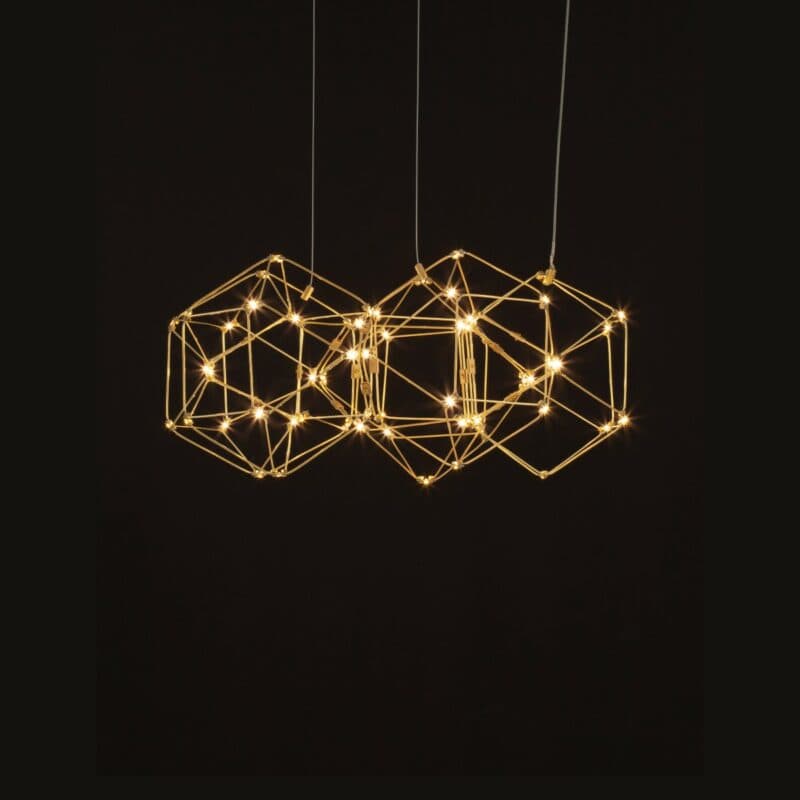 Nova Luce Pendelleuchte Nebula rund in Gold Wohnbeispiel