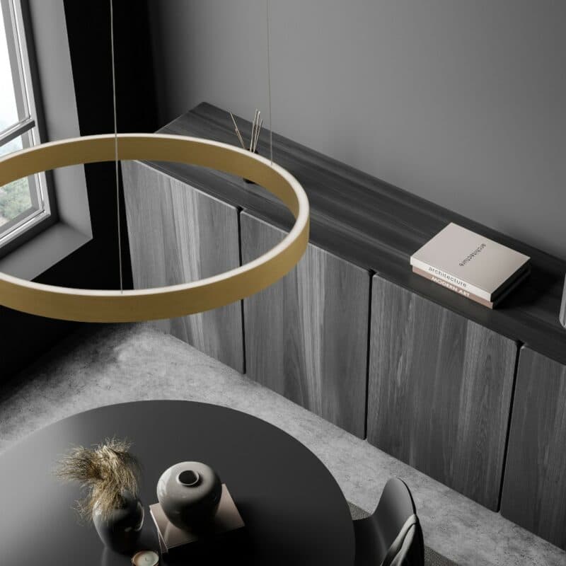 Nova Luce Pendelleuchte Elowen in Gold gebürstet mit 60 cm Wohnbeispiel