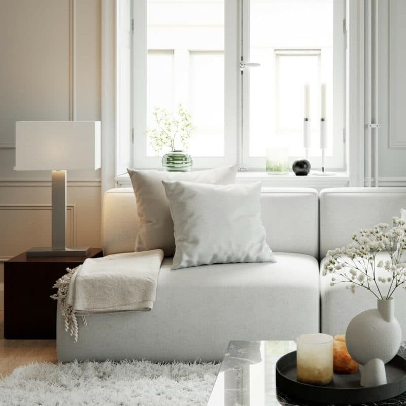 By Rydéns Tischleuchte Prime in Weiß/Satin mit 69 cm Wohnbeispiel