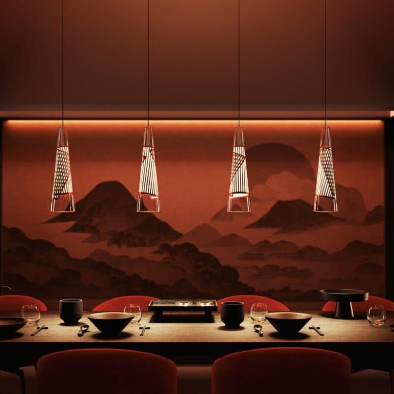 Lodes Pendelleuchte Cono di Luce in Rot Wohnbeispiel