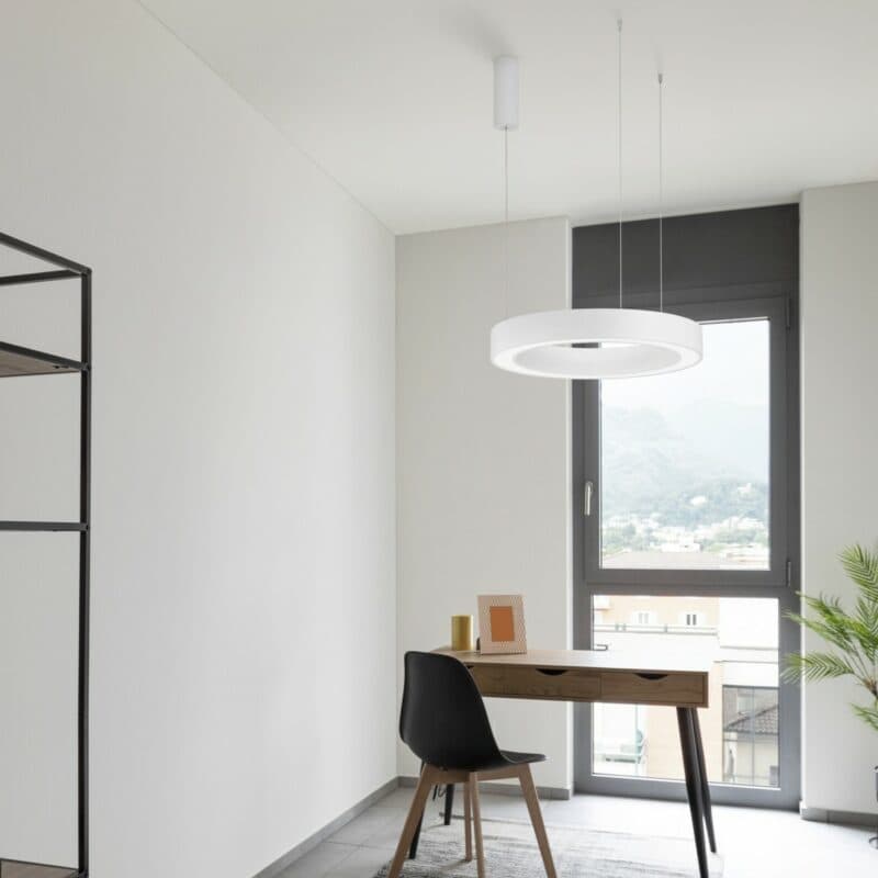 Nova Luce Pendelleuchte Morbido in Weiß mit 60 cm Wohnbeispiel