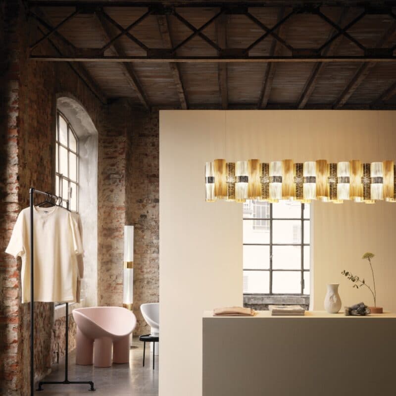 Slamp Pendelleuchte La Lollo 140 in Gold Wohnbeispiel