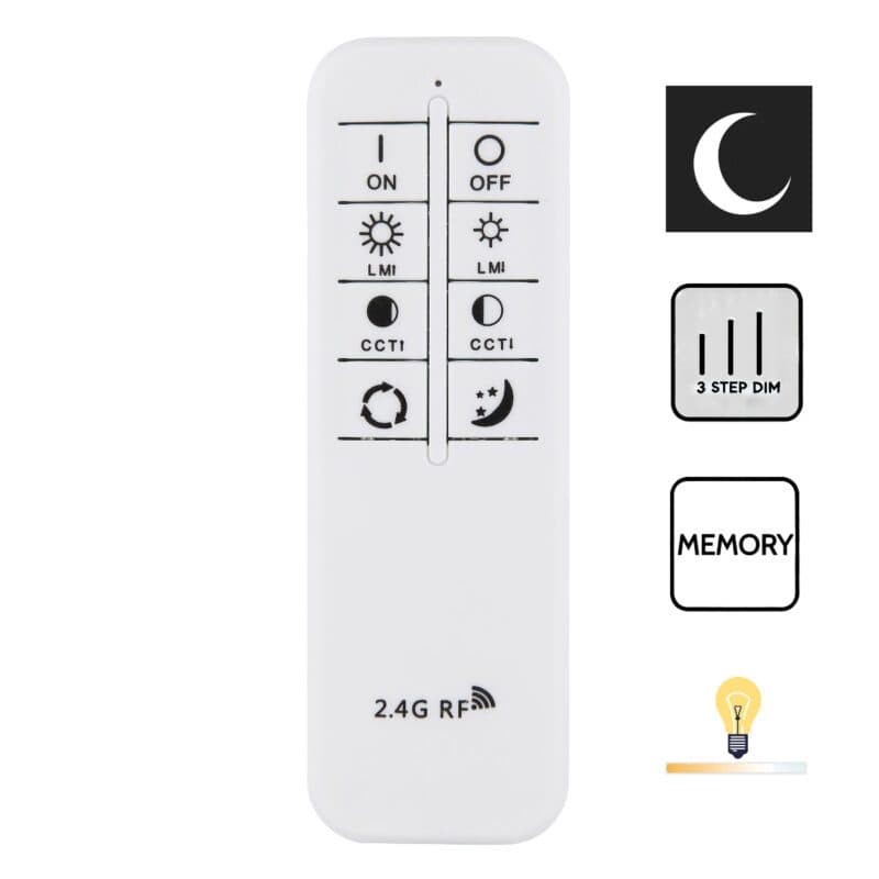 Beispiel Fernbedienung mit Funktionen: Nachlicht, Stufendimmer, Memory-Funktion & Kaltweiß/Warmweiß