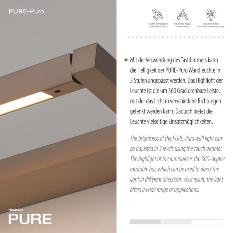 Paul Neuhaus Wandleuchte Pure-Puro mit 50 cm in Bronze