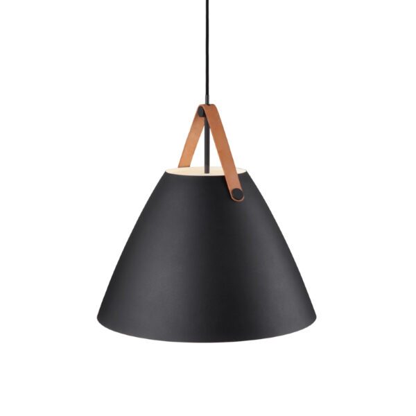 Nordlux Pendelleuchte Strap mit 48 cm in Schwarz (braunes Lederband)