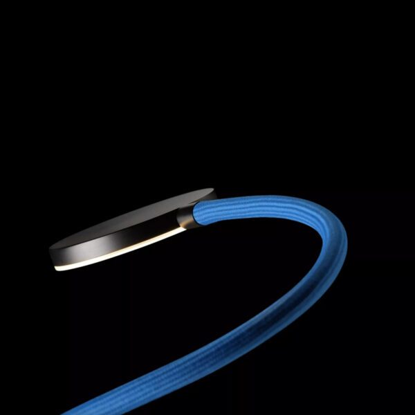 Holtkötter Deckenleuchte Flex D5 Detailansicht in Schwarz mit blauem Leuchtenarm