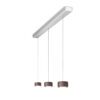 Oligo Pendelleuchte Grace 3-flammig mit Baldachin in Aluminium gebürstet/Weiß matt und Lampenschirmen in Brazilian brown