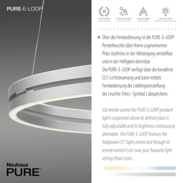 Paul Neuhaus Pendelleuchte Pure E-Loop in Aluminium Funktionen